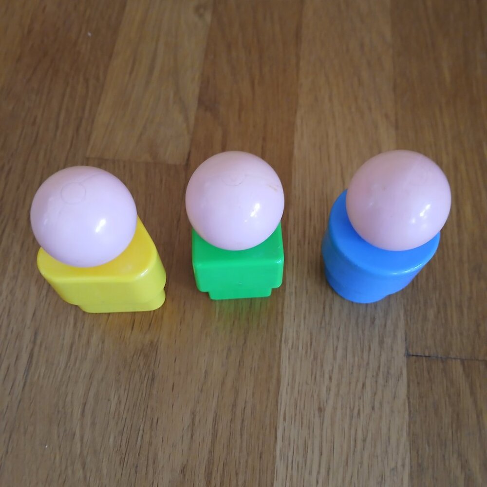 Vintage Fisher Price Jumbo People x 3 Yellow Triangle, Blue Circle, Green Square